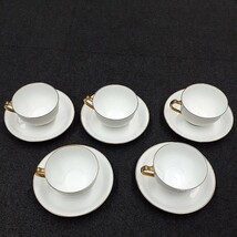 大倉陶園 OKURA ゴールドライン カップ＆ソーサー 5客 金縁 ホワイト×ゴールド 中古品　だ_画像1