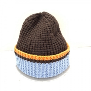 マルニ MARNI ニット帽 - アクリル×ポリエステル×ナイロン×毛 ダークブラウン×ライトブルー×オレンジ UNIQLO(ユニクロ)コラボ 帽子