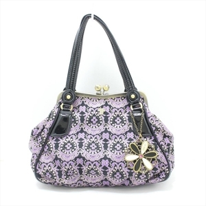 アナスイ ANNA SUI ハンドバッグ ガーデン キャンバス×エナメル（レザー） パープル×黒×ゴールド ラメ/がま口 バッグ