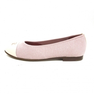 シャネル CHANEL フラットシューズ 35C G33411 ファブリック×パテント ピンク レディース ココマーク 美品 靴