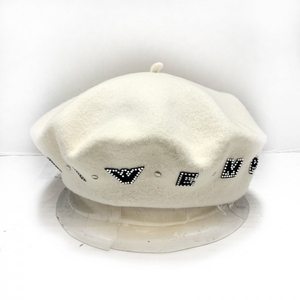 エンポリオアルマーニ EMPORIOARMANI - ウール 白×黒×クリア ベレー帽/ラインストーン/スタッズ 帽子