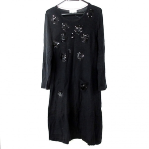  Sonia Rykiel SONIARYKIEL size 44 L - black lady's knitted One-piece / floral print / long height / long sleeve / spangled One-piece 