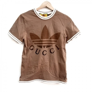 グッチ GUCCI 半袖Tシャツ サイズS 723405 XJE2D 2441 - ブラウン×アイボリー レディース クルーネック/adidasコラボ 美品 トップス