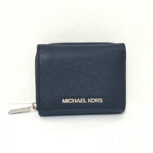 マイケルコース MICHAEL KORS 3つ折り財布/ミニ/コンパクト - レザー ダークネイビー×ネイビー ラウンドファスナー/パスケース付き 財布