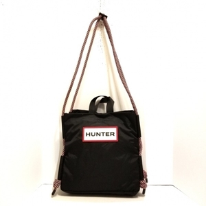 ハンター HUNTER ショルダーバッグ - ナイロン×化学繊維 黒×白×レッド 2way バッグ