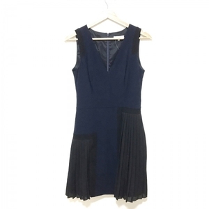  paul (pole) kaPAULEKA size 36 S - dark navy × black lady's V neck / no sleeve / knee height / pleat One-piece 