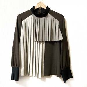  united Tokyo UNITED TOKYO long sleeve shirt blouse size F - dark brown × beige lady's pull over / pleat beautiful goods 