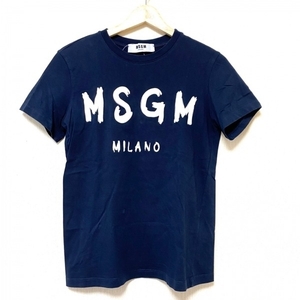 エムエスジィエム MSGM 半袖Tシャツ サイズS - ダークネイビー×白 レディース クルーネック 美品 トップス