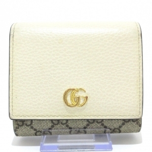 グッチ GUCCI 2つ折り財布/ミニ/コンパクト 598587 GGマーモント レザー アイボリー×グレーベージュ×ダークグレー 財布