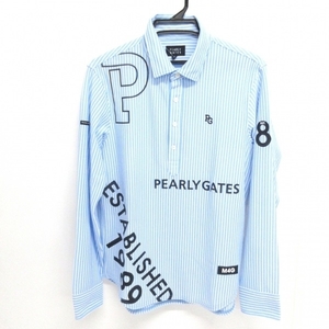 パーリーゲイツ PEARLY GATES 長袖ポロシャツ サイズ5 XL - ライトブルー×白 メンズ ボーダー 美品 トップス