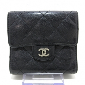 シャネル CHANEL Wホック財布 マトラッセ キャビアスキン 黒 ココマーク/シルバー金具 11番台 財布