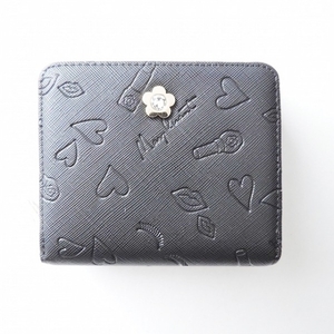 マリークワント MARY QUANT 2つ折り財布/ミニ/コンパクト - 合皮 黒 ハート/コスメ/型押し加工/ラウンドファスナー 財布