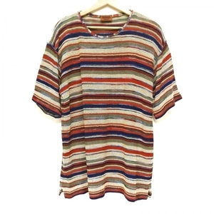  Missoni MISSONI short sleeves sweater / knitted size L - Brown × ivory × multi men's crew neck / border beautiful goods tops 