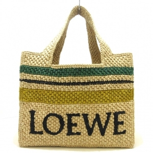 ロエベ LOEWE トートバッグ A685B59X02 フォント トート スモール バッグ ラフィア×レザー ベージュ×黒×マルチ かごバッグ 美品 バッグ