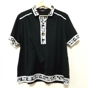 レオナール LEONARD 半袖ポロシャツ サイズLL - 黒×白 レディース 花柄 トップス