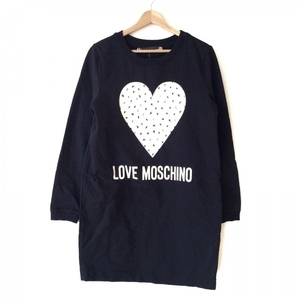 ラブモスキーノ LOVE MOSCHINO サイズ42 L - 黒×アイボリー×マルチ レディース クルーネック/長袖/ミニ/ハート ワンピース