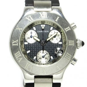 Cartier(カルティエ) 腕時計 マスト21 クロノスカフ W10125U2 メンズ ラバーベルト/クロノグラフ 黒