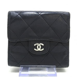 シャネル CHANEL Wホック財布 マトラッセ ラムスキン 黒 シルバー金具 10番台 財布