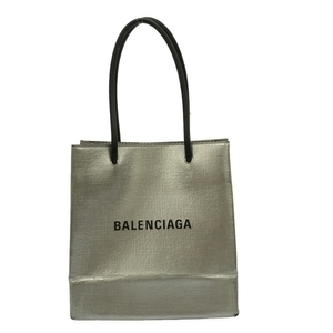 バレンシアガ BALENCIAGA トートバッグ 597858 ショッピングトート XXS レザー シルバー×黒 バッグ