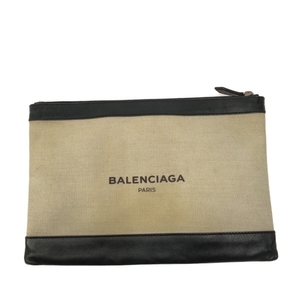 バレンシアガ BALENCIAGA クラッチバッグ 373834 ネイビークリップM キャンバス×レザー 白×黒 バッグ