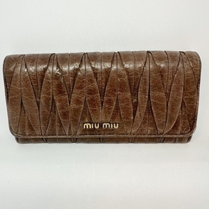 ミュウミュウ miumiu 長財布 ギャザーウォレット レザー ダークブラウン 財布