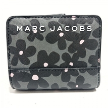 マークジェイコブス MARC JACOBS 2つ折り財布/ミニ/コンパクト - PVC(塩化ビニール) ダークグレー×黒×ピンク 花柄/L字ファスナー 財布_画像1