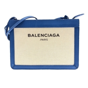 バレンシアガ BALENCIAGA ショルダーバッグ 390641 ネイビーポシェット キャンバス×レザー アイボリー×ブルー バッグ