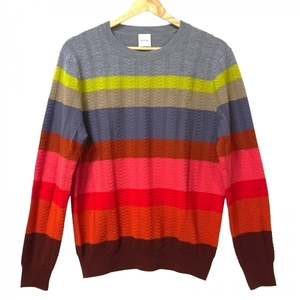 ポールスミス PaulSmith 長袖セーター/ニット サイズMEDIUM M - グレー×オレンジ×マルチ メンズ クルーネック/ボーダー 美品 トップス