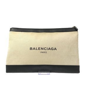 バレンシアガ BALENCIAGA クラッチバッグ 373840 ネイビークリップL キャンバス×レザー 白×黒 バッグ