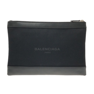 バレンシアガ BALENCIAGA クラッチバッグ 373834 ネイビークリップM キャンバス×レザー 黒 バッグ