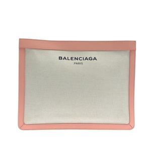 バレンシアガ BALENCIAGA クラッチバッグ 410119 - キャンバス×レザー アイボリー×ピンク バッグ
