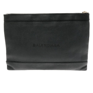 バレンシアガ BALENCIAGA クラッチバッグ 373834 ネイビークリップM レザー 黒 バッグ