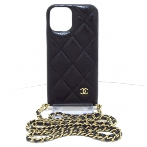 シャネル CHANEL 携帯電話ケース/スマホカバー マトラッセ キャビアスキン 黒 スマートフォンケース/ゴールド金具/対応機種不明 31番台