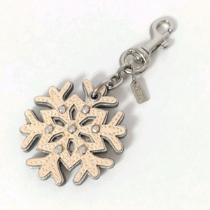  Coach COACH key holder ( charm ) - enamel ( leather )× leather × rhinestone beige × silver × clear beautiful goods key holder 