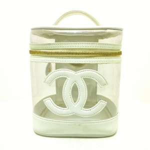 シャネル CHANEL バニティバッグ - ビニール×レザー クリア×白 レディース ココマーク/ゴールド金具 3番台 バッグ