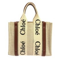 クロエ Chloe ハンドバッグ CHC21US385E6690U ウッディスモールトートバッグ キャンバス×レザー ベージュ×ダークブラウン×アイボリー_画像3