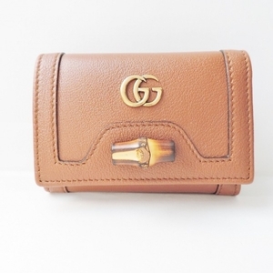 グッチ GUCCI 3つ折り財布/ミニ/コンパクト 658633 ダイアナ,バンブー,GGマーモント レザー ダークブラウン 美品 財布