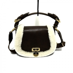  Ralph Lauren RalphLauren shoulder bag Tanner leather × mouton dark brown × ivory 2way beautiful goods bag 