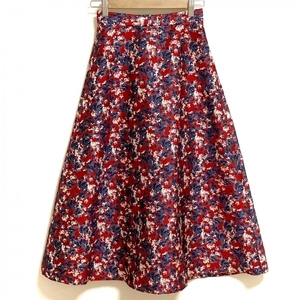 オブリ OBLI ロングスカート サイズF - レッド×ネイビー×マルチ レディース 刺繍/フラワー(花) ボトムス