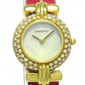 GARAVELLI(galaveli) wristwatch - lady's K18YG/ diamond bezel / after market belt white shell 