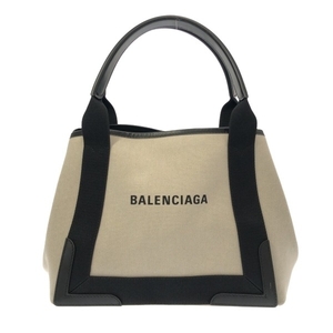 バレンシアガ BALENCIAGA トートバッグ 339933 ネイビーカバスS キャンバス×レザー アイボリー×黒 バッグ