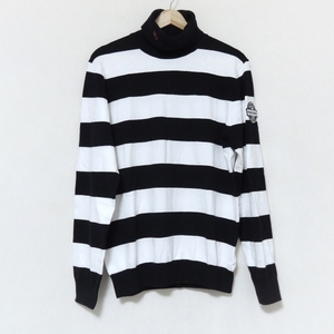 パーリーゲイツ PEARLY GATES 長袖セーター/ニット サイズ5 XL - 黒×白 メンズ タートルネック/ボーダー 美品 トップス