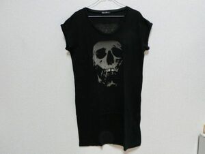 T【テ4-26】【送料無料】HYSTERIC GLAMOUR スカルTシャツ/イチゴバックプリント/フリーサイズ/※穴あき 毛羽立ち有