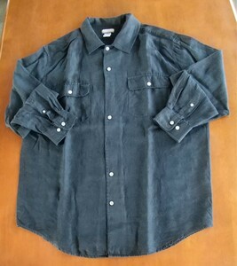 ヴィンテージ 麻 コットン シルク オープンシャツ ブラック M