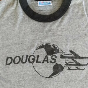 ダグラス航空 企業もの Hanes ヘインズ オールド アメカジ 古着 半袖リンガTシャツ メンズ L 霜降り ライトグレーの画像2