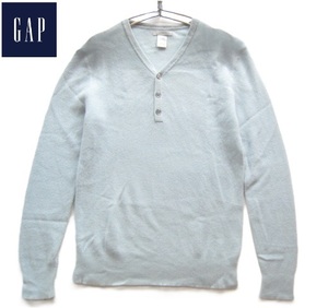 美品!!ギャップ GAP*カシミヤ100% ヘンリーネック ふわとろニットセーター S 水色 サックスブルー