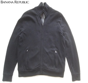 美品!!バナナリパブリック BANANA REPUBLIC*裏地付き 立ち襟コットンニットZIPセーター・ドライバーズニット M 濃紺 バナリパ