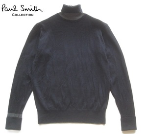  finest quality!! Paul Smith collection Paul Smith COLLECTION*ta-toru neck melino wool knitted sweater M navy blue × gray 