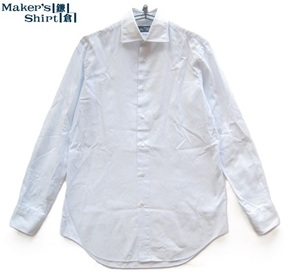 美品日本製!!メーカーズシャツ鎌倉 Maker's Shirt鎌倉*新疆綿100% ホワイトドレスシャツ 39-83 実寸M アイスブルー