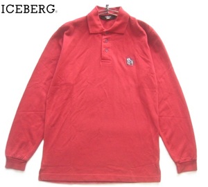  rare Italy made!! Iceberg ICEBERG* Logo & Goofy embroidery long sleeve deer. . polo-shirt S absolute size M red Y2K 90's 00's
